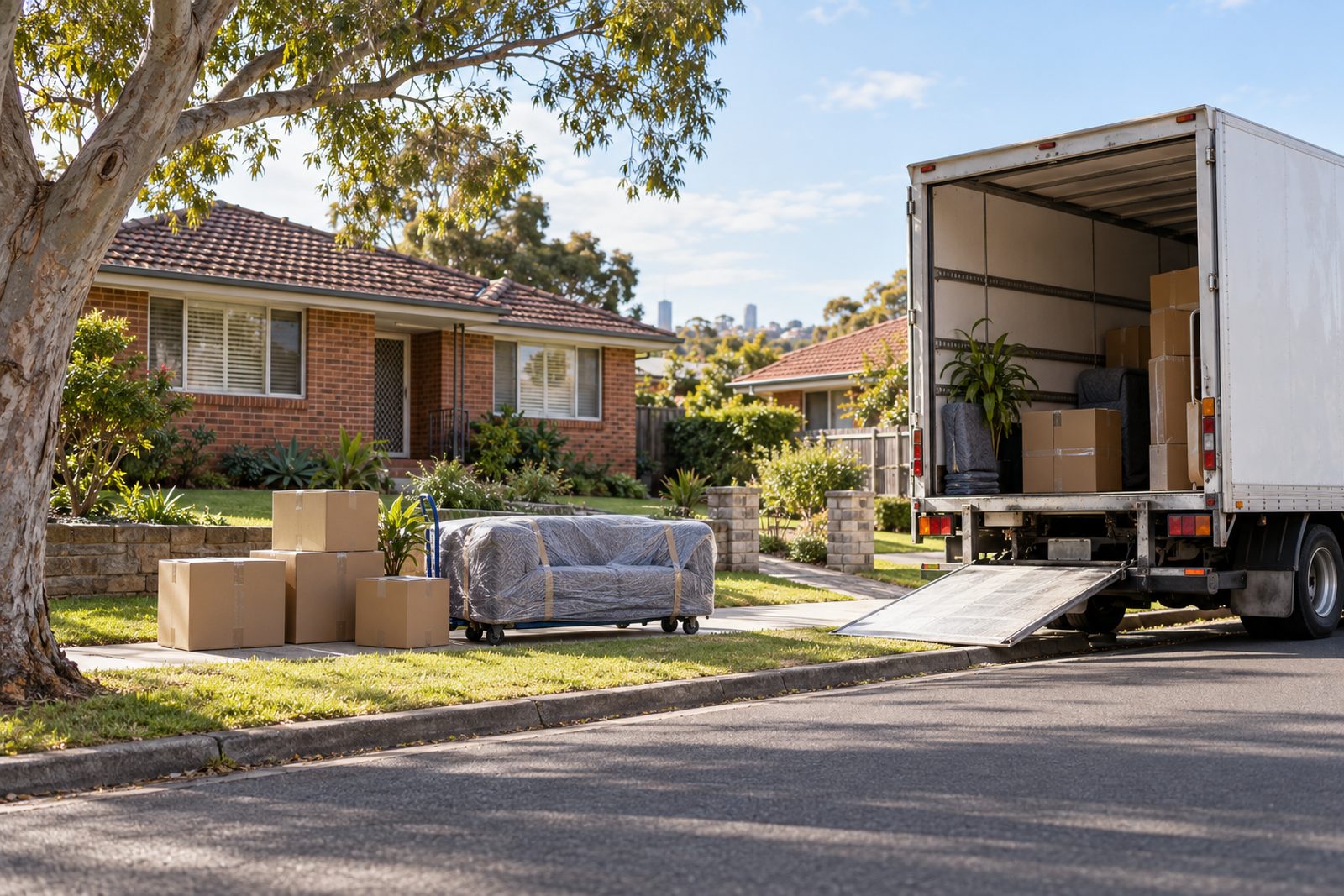A moving truck outside a home, ready for the working day