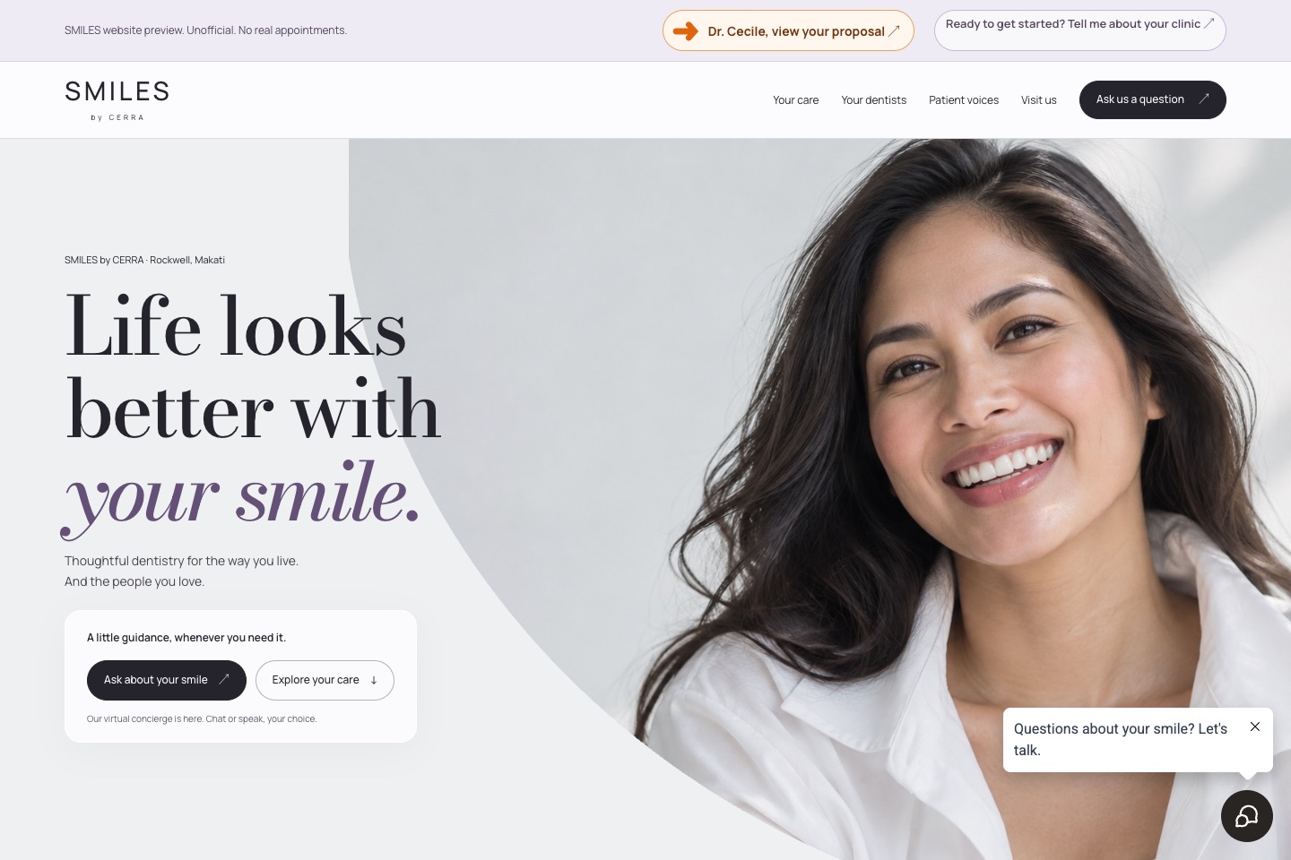 SMILES By CERRA concept website preview
