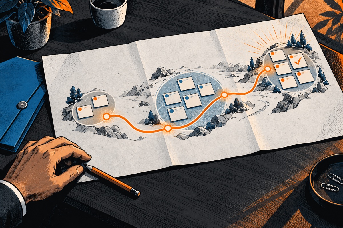 Conceptual illustration of a practical roadmap laid out for the business owner to keep.