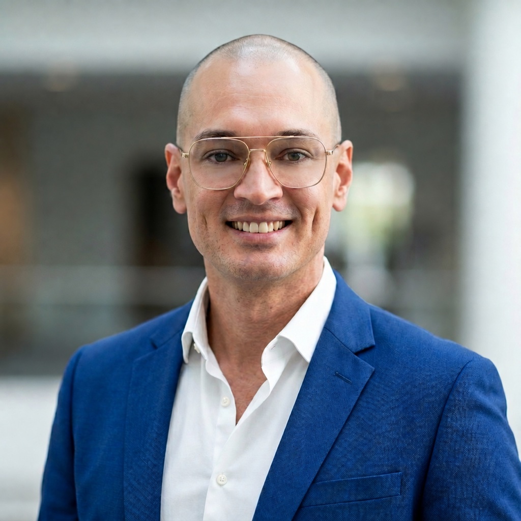 Dwad Lane, founder of Gaps2Gains, wearing a blue jacket and glasses.